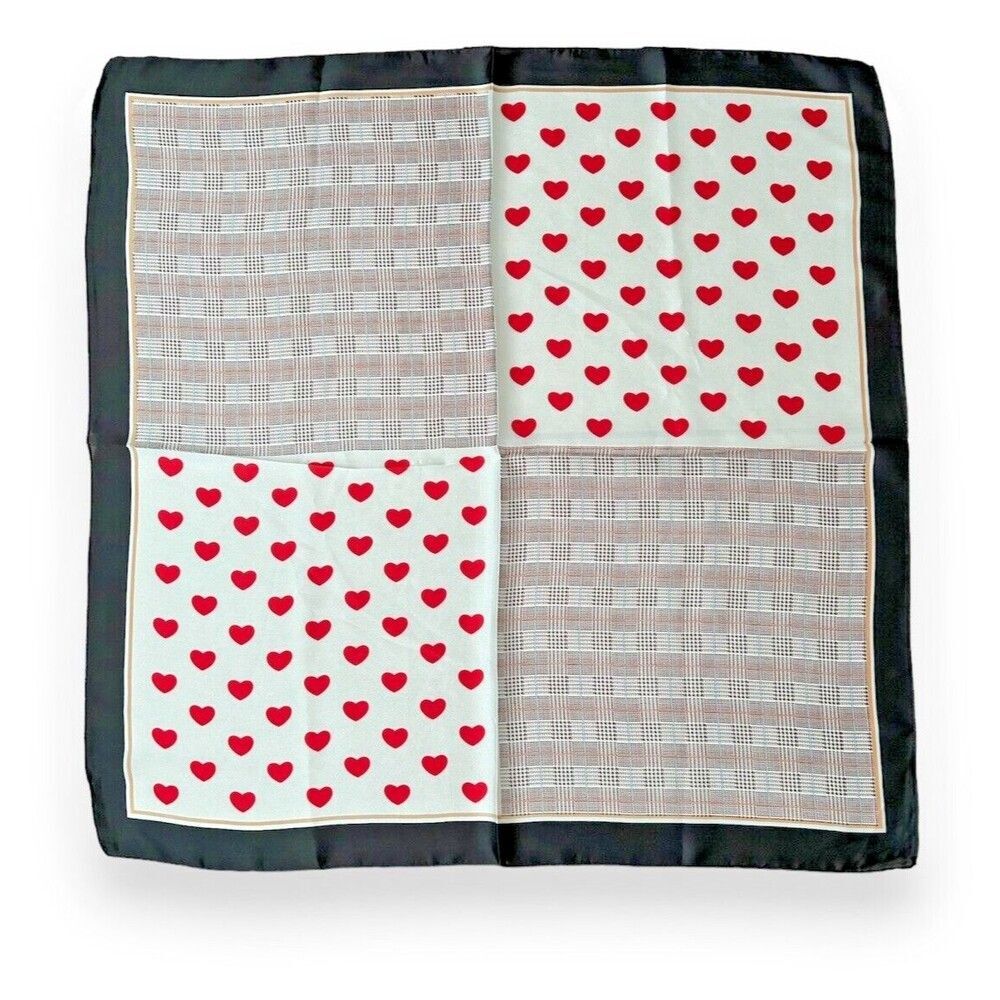 Red Hearts And Black Edges Scarf 27 X 27 Women Scarve Boho White Unisex